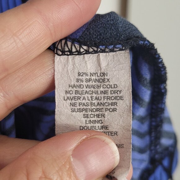 Women's Blue Black Chevron Pattern Short Sleeves Faux Wrap Mini Dress Tunic Top - Picture 6 of 11